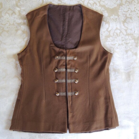 Men's Brown Wool Renaissance Poet Pirate Artisan Lord Waistcoat M/L - Picture 2 of 8